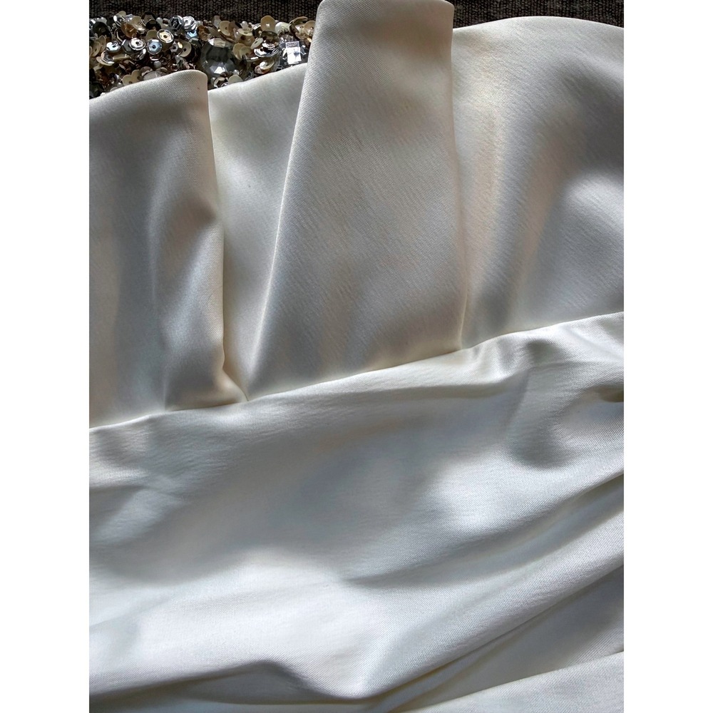 Laundry by Shelli Segal Cream Satin Strapless Sequin Ruffle Mini Dress Size 4 - Picture 8 of 8